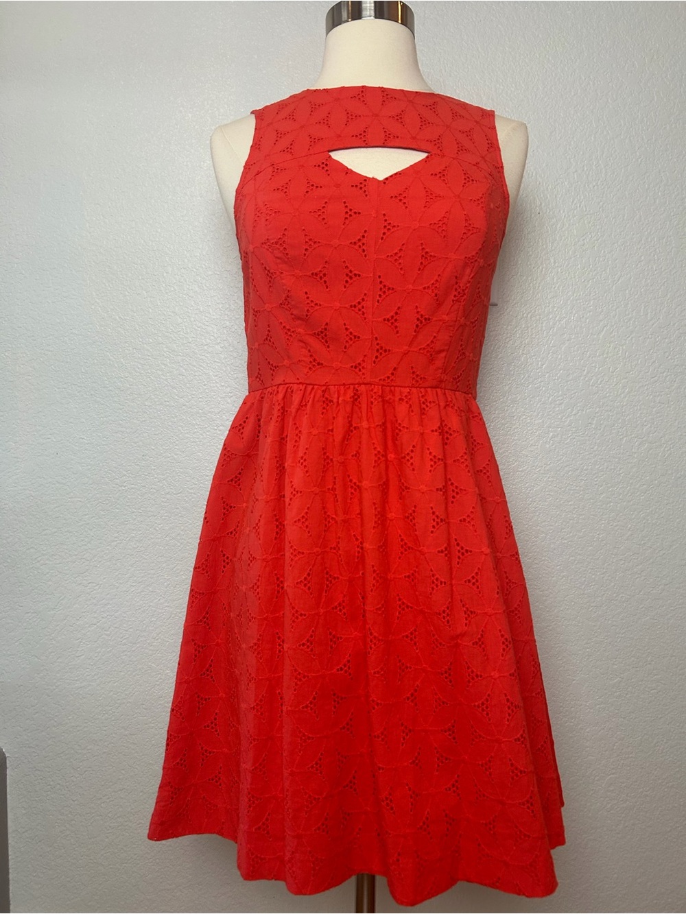 Kensie Sundress Womens XS Orange Cut Out Embroidery Eyelet Lined Sleeveless